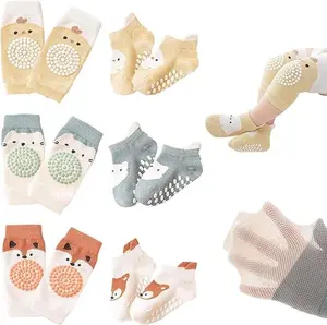 Baby Crawling Knee Pads & Socks Set (3 Pairs Each) – Anti-Slip Infant Knee Pads for Crawling, Adjustable Elastic Knee Protectors for Babies & Toddlers, Unisex Safety Knee Guards