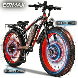EOEOTWO Electric Bicycle (Model E01MAX) – 3000W Peak Power, 26x4-inch Wide Tyres, 48V 23Ah All-terrain E-bike with 90-mile Range & 40mph Max Speed. Equipped with the Latest LED Colour Screen Dashboard; Suitable for Road, Sandy, Mountain & Snowy Terrain