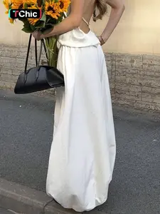 White Elastic High Waist Wide Leg Pants Women Loose Fit Bubble Hem Trousers Casual Streetwear Summer Going Out Bottom Elegant Chic Flowy Balloon Pants Fashion Casual Minimalist Pants