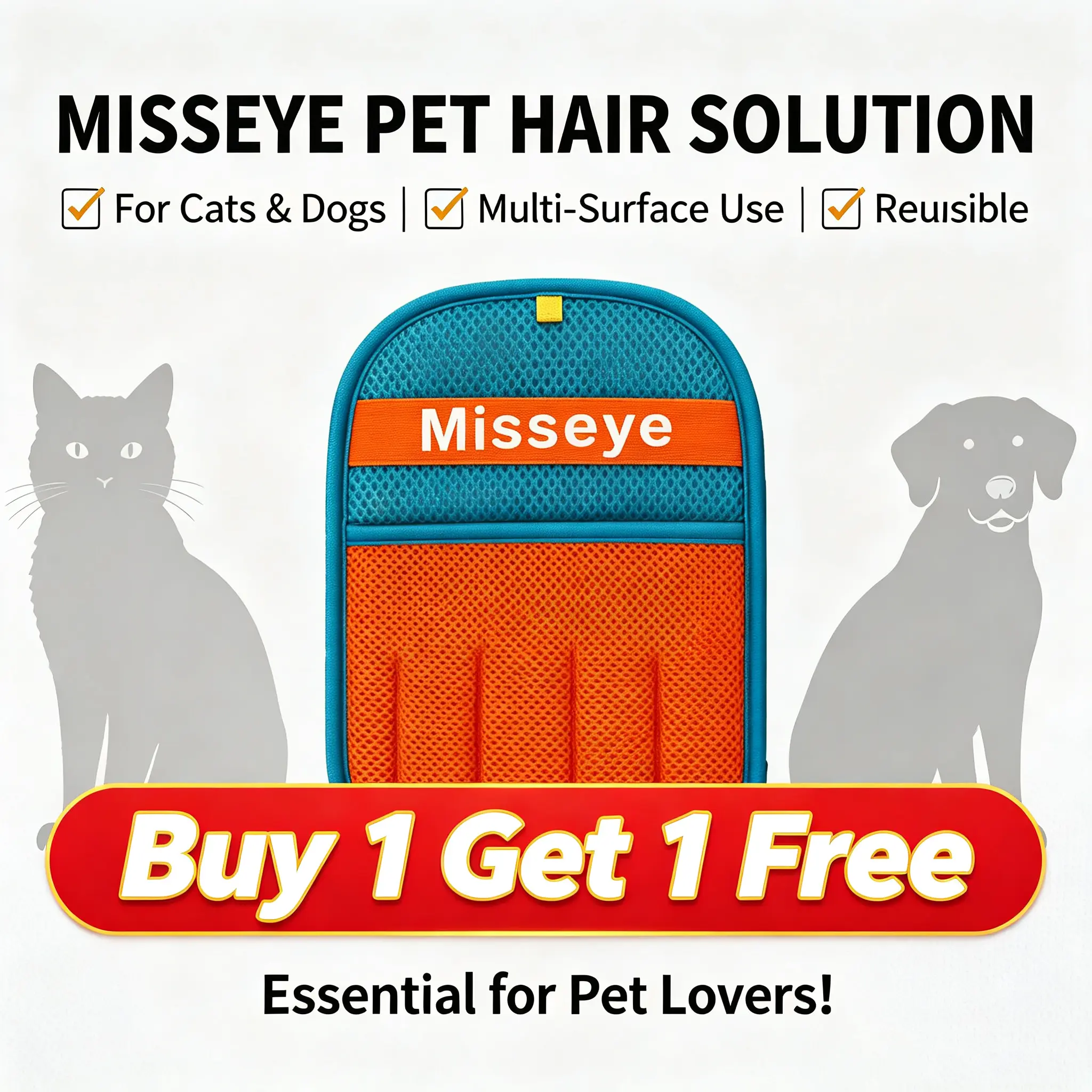 【DealsForYouDays】Misseye 2 Pack Electrostatic Pet Hair Remover Gloves, Reusable Washable 5 Finger Fur Catcher Mitt for Cats & Dogs, Effective Grooming Tool for Couch, Sofa, Carpet, Furniture Pet Hair Cleaning Accessory for Pet Owners