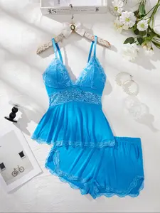 Women's Lingerie Homecoming Suit Set, Plain Lace Splicing Strapless Sleepwear, High Elastic Soft Breathable Fabric, All-Season Wear, Unique Bow Design