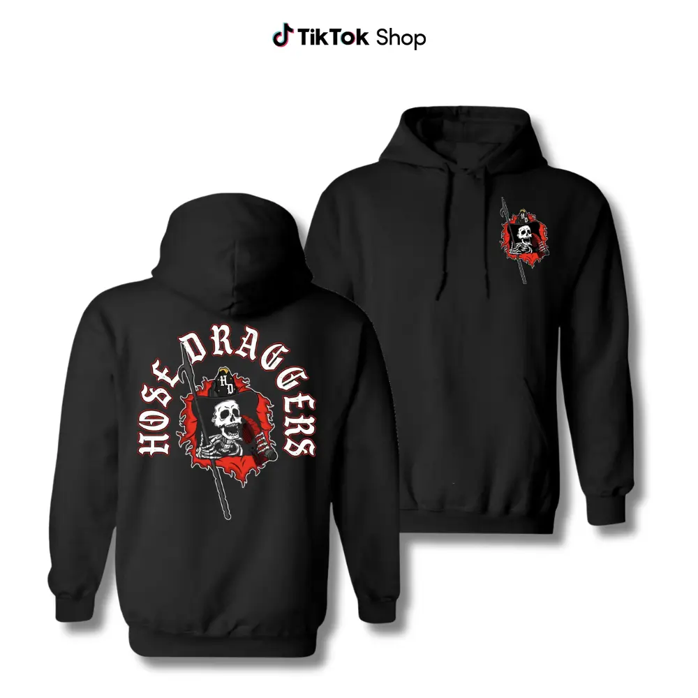 Hose Draggers Firefighter Hoodie, Vintage Streetwear Pullover Sweatshirt For Men And Women, Skull Fire Dept Graphic, Gift For Firefighters And First Responders