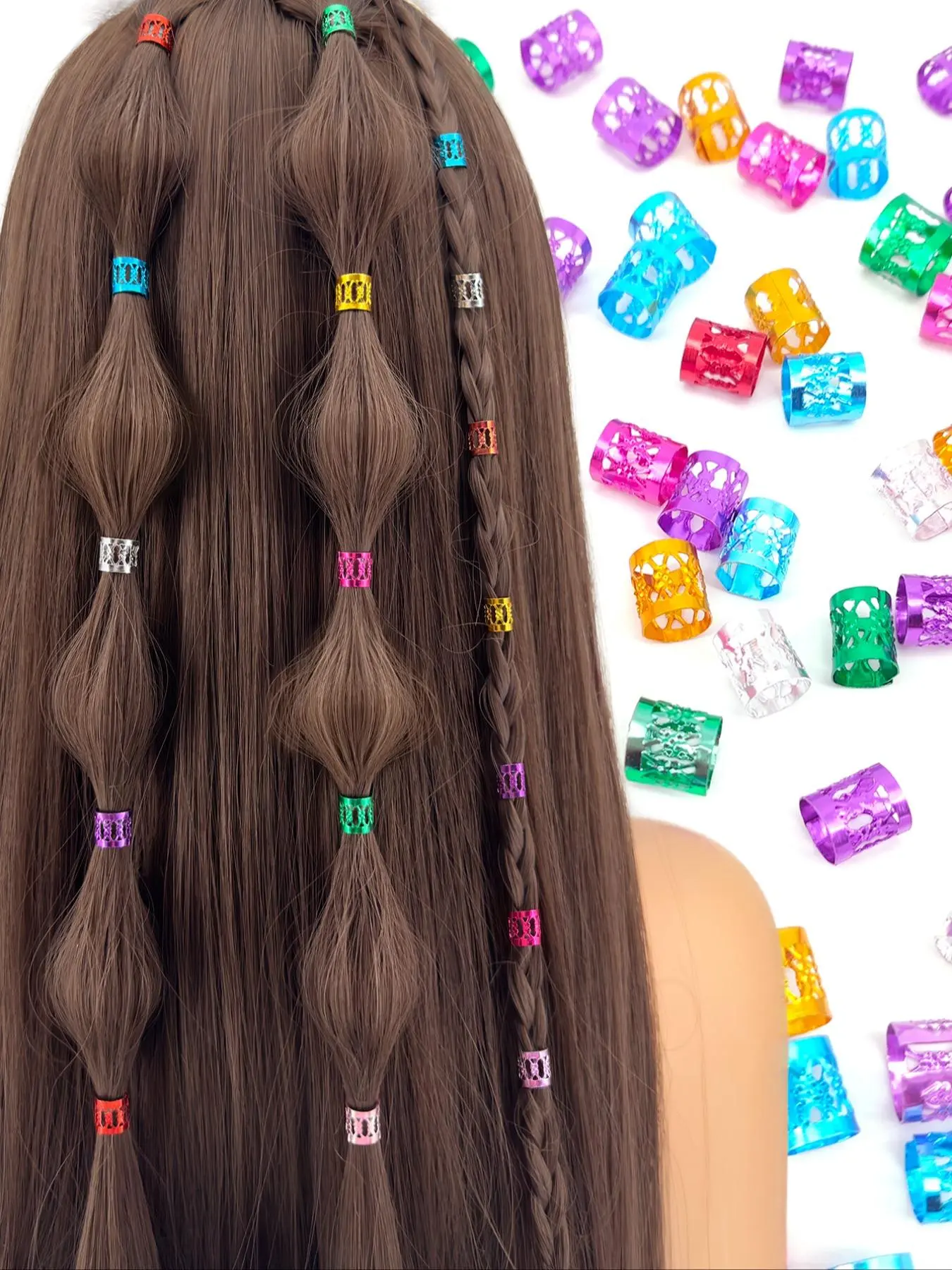 Colorblock Hair Jewelry Rings for Braids and Dreadlocks, Adjustable Hair Accessories for Women and Girls