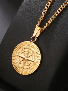 Unisex Stainless Steel Compass Pendant Necklace, Trendy Hip-Hop Style, Perfect Gift for Any Occasion, Birthday Gift, Jewelry Gifts, All Seasons Jewelry