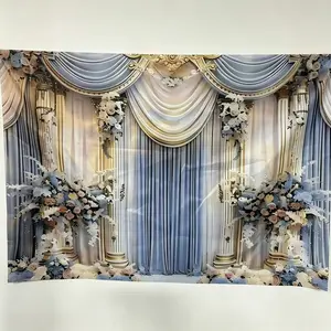 Wedding Backdrop, Floral & Castle Pattern Wedding Background Banner, Wall Decoration, Photography Background, Birthday Background, Anniversary Commemoration, Flower, Wedding Party Backdrop, Wedding Reception Backdrop, Party Decoration Supplies