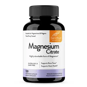【Sandhus】Magnesium Citrate Highly Absorbable Gluten, Soy Diary Free No Fillers 120 Vegetarian Capsules Healthcare Edible Dietary Fitness