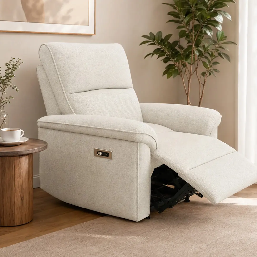 Wall Hugger Zero Clearance Power Recliner Chair, Electric Reclining Armchair with USB & Type-C Ports, Snowflake Velvet Fabric, Wood & Metal Frame, for Living Room, Bedroom, Apartment, RV, Multiple Color Options, Product Weight: 83.33 lb