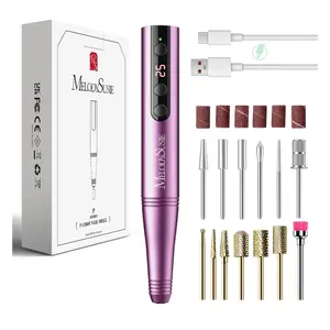 MelodySusie PC180F Cordless Electric Nail Drill & 7pcs Gold Tungsten Carbide Nail Drill Bits