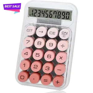 Cute Pink Mechanical Desktop Calculator, 10 Digits Big Buttons LCD Display, Portable Office School Calculator