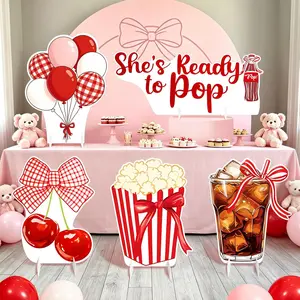 5PCS Shes Ready to Pop Cardboard Cutouts, Retro Soda Theme Party Decor for Yard Indoor Outdoor Gender Reveal Pregnancy Announcement Newborn Party Supplies