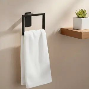 Stainless Steel Towel Ring Holder, Square Tube Design, Modern Appearance, Durable & Rust-Resistant, Ideal for Bathroom Storage Solutions