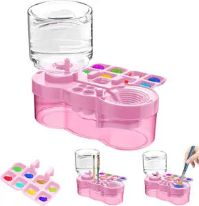 6-in-1 Upgraded Art Brush Cleaner Set with Palette, Drain, Brush Holder and Water-Circulating Function, Suitable for Acrylics, Watercolors and Water-Based Paints