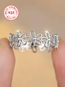 S925 Sterling Silver Hollow Out Flower Design Elegant Everyday Ring, Fashion Accessories for Women & Girls, Trendy All-match & Exquisite Jewelry for Birthday Gift, Fashion Rings