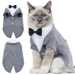 Cat Tuxedo Formal Suit - Sphynx & Kitten Apparel with Bow Tie, Stylish Shirt Onesie for Wedding Events (Cats Only)