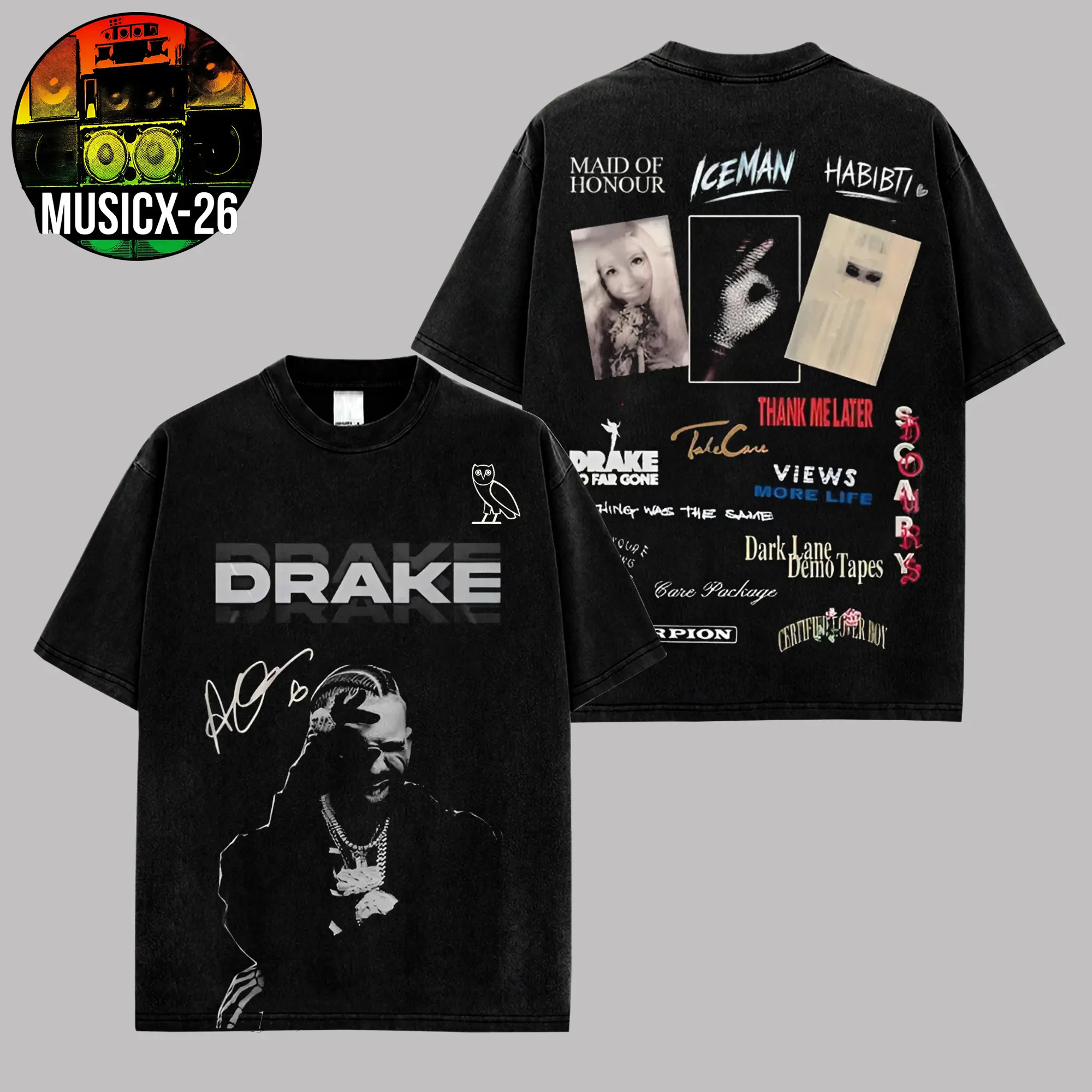 [X-26] Drake New Album Iceman, Maid Of Honour, Habibti Graphic For Team Drizzy High-Quality Cotton T-Shirt, Drake Drizzy Fan Graphic Tee, Drake New Album 2026 Merch Streetwear Graphic Shirt, Gift for Drake Fans Black Top