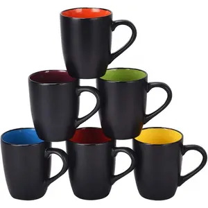 Father's Day Gift KIJKSYJ 5-Piece 16oz Matte Black Porcelain Coffee Mugs Set - 5 Colors Interior Drinkware Sets, Dishwasher & Microwave Safe for Coffee, Tea, Restaurant Use, (Set Of 5)Five Colors