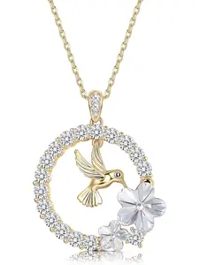 18K Gold Plated Hummingbird Pendant Necklace for Women Elegant Necklace, Whimsical Necklace, Circle Necklace, Animal Necklace Crystals from Austria,Jewelry Gifts for Christmas