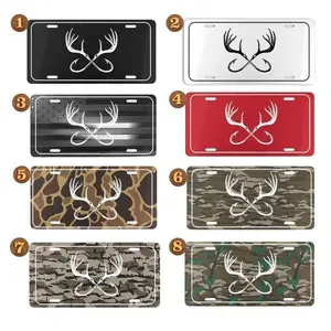 Deer Hunting And Fishing Camo License Plate 12x6 Aluminum Vanity Car Tag, Rustic Hunter Truck Auto Decor Gift