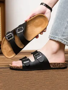 Men's Fashion Cork Slippers, Breathable One-Step Outdoor Wear, Trendy Casual Beach Sandals, Couple Style, Comfortable Soft Summer Shoes, Cork Slide Sandals