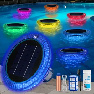 Pool Ionizer Solar with RBG LED Solar Powered,Copper Ionization,Floating Automatic Water Cleaner and Purifier,Up to 45,000 Gal,85% Less Chlorine, Chlorine Free Water Swimming Pool Accessories Swimming Pool Kit