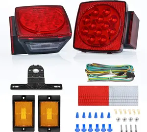 2PCS Square LED Trailer Light Kit Low Profile Submersible IP68 Stop Turn Tail Side Marker License Lamps for 12V Utility Boat Camper RV Trucks Marine Snowmobile