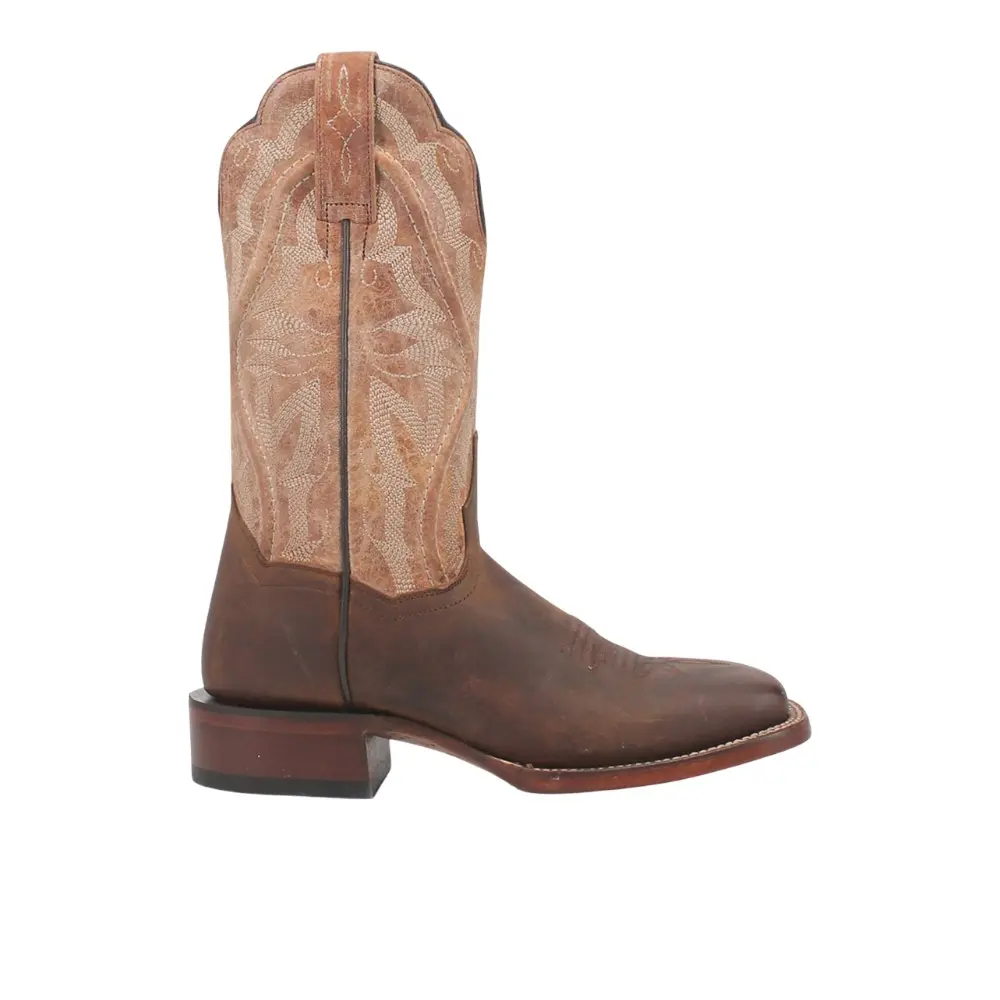 Dan Post Boots Womens Babs Leather Embroidered Square Toe Pull On  Casual Boots Mid Calf Low Heel 1-2" - Brown
