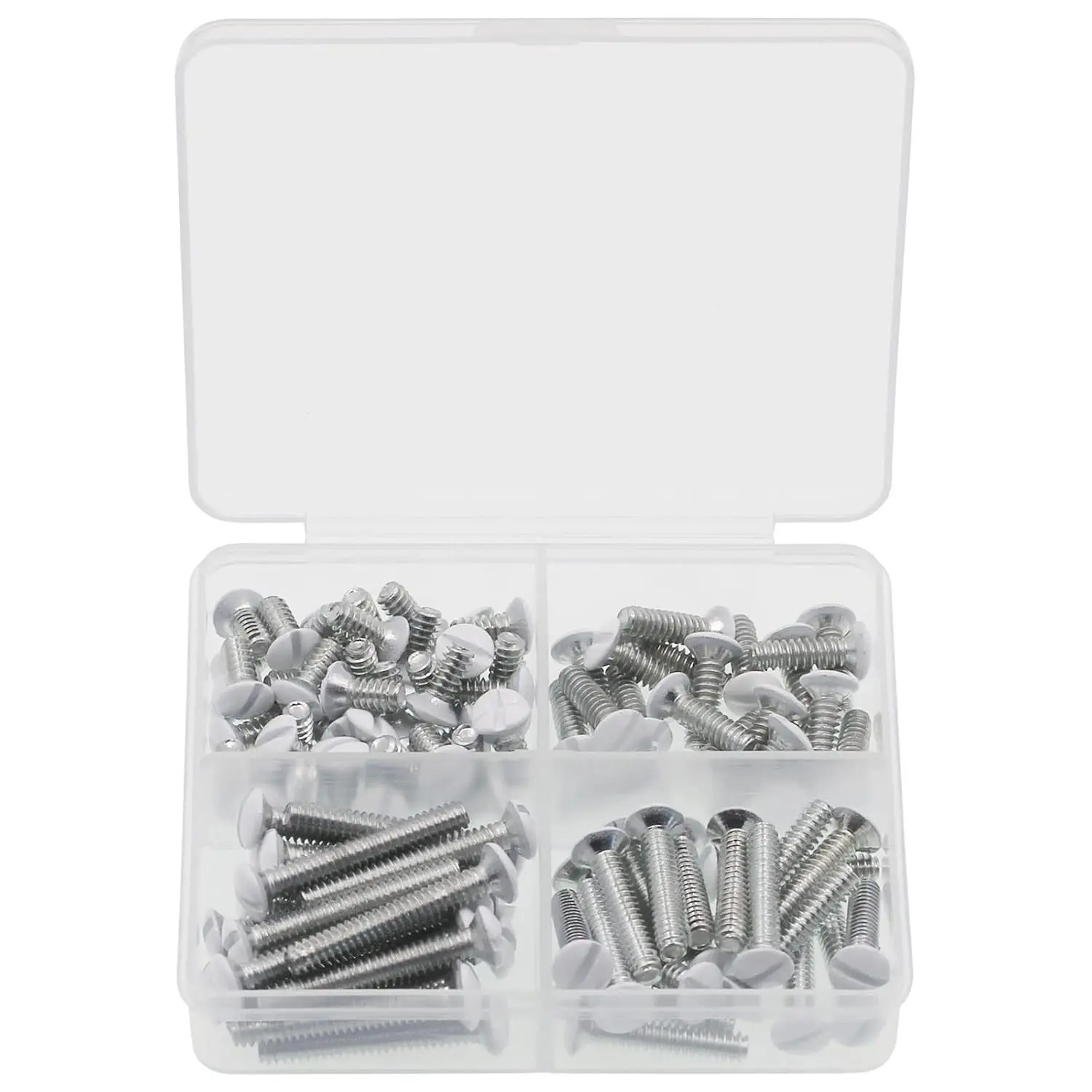 White Wall Plate Screws, 100 Pcs 6-32 Thread Fasteners for Electrical Outlet-Light Switch Cover Panels, Assorted Sizes (3/8", 1/2", 3/4", 1")