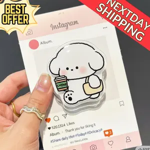 Kawaii Coffee Dog Magsafe Phone Grip, Cute Puppy with Coffee and Bag, Magnetic Phone Grip, Cute Phone Stand, Gift for Dog Lovers