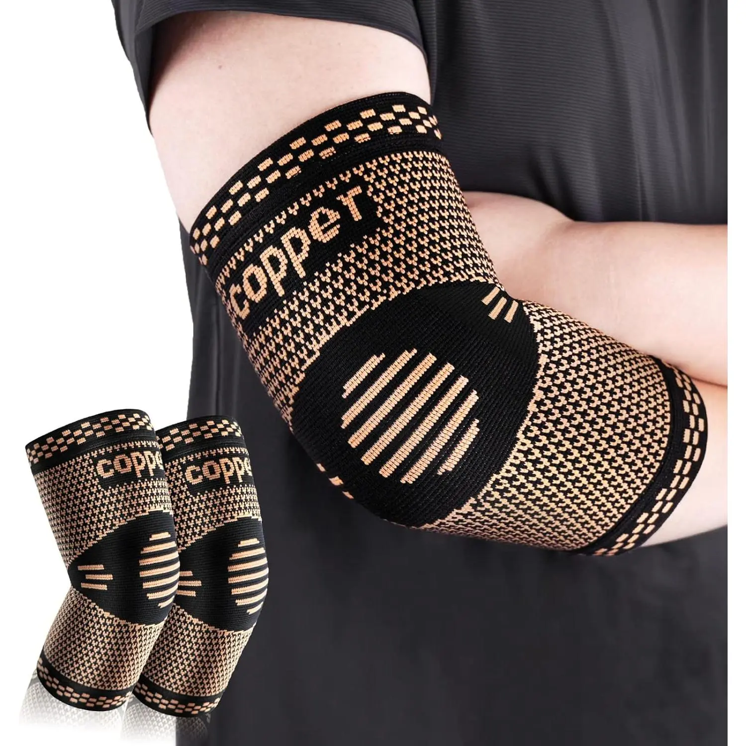 UGEM Copper Elbow Compression Sleeve for Men & Women - Brace for Tennis Elbow, Tendonitis & Arthritis Support, Maximum Pain Relief for Active Lifestyles