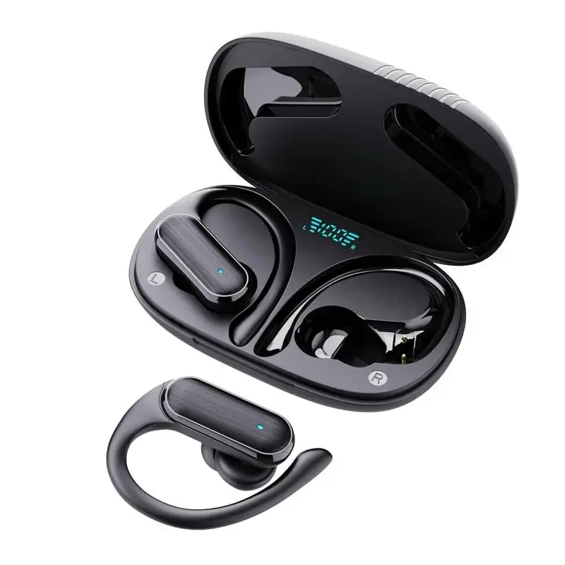 Wireless Headphones with Ear Hooks, Waterproof Sport Earbuds with Microphone, Deep Bass Stereo Wireless BT 5.3 Earphones for Running, Workout, Gym