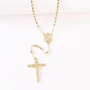14K Gold Plated Rosary Necklace with Cross Pendant – 20” + 2” Extension