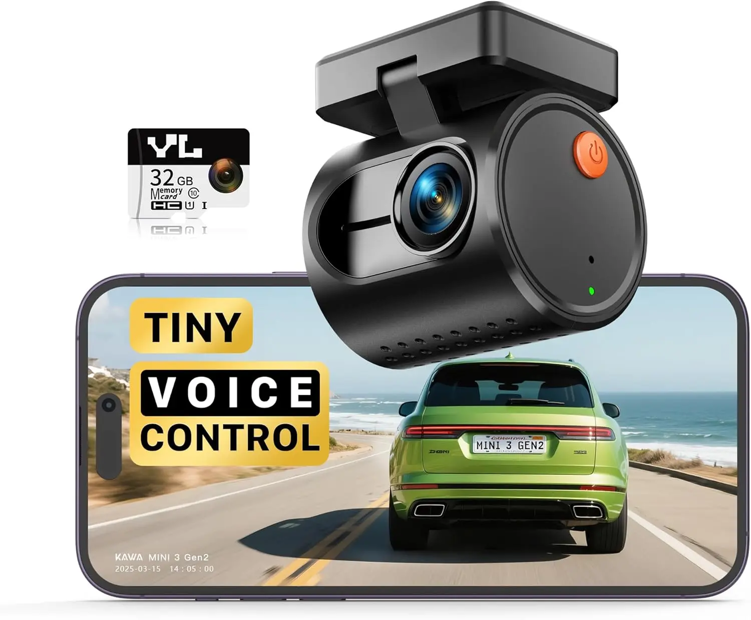 Tiny Dash Cam, Voice Control & WiFi 2K Mini Camera for Car| 1296P QHD, G-Sensor, Free 32GB TF Card, APP Control, WDR/3D DNR, Super Night Vision, 24H Parking Monitor