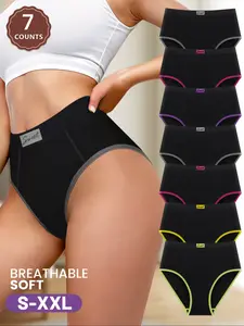 Women's Breathable Skin-Friendly Underwear Set, Soft Comfort Fitted Design, Multi-Color Waistband, Seamless Fashion Colorblock, Innerwear