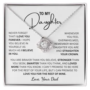 Daughter Gift – Love Knot Necklace with Cubic Zirconia, Meaningful Jewelry for Birthday, Graduation, Christmas, Wedding, Special Occasion