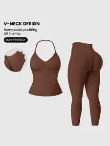 Women's Sporty Backless Sports Bra Tank Top + High Waist Leggings Set, Detachable Padding, Gym Outdoor Running Yoga Wear, sportswear set, Fitness Set, Workout Sets Women