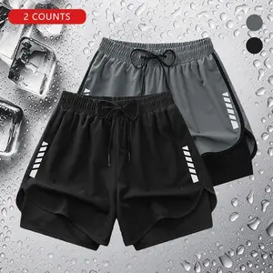 Men's 2-Pack Durable Double-Layer Active Athletic Shorts, Suitable for Running, Outdoor Fitness