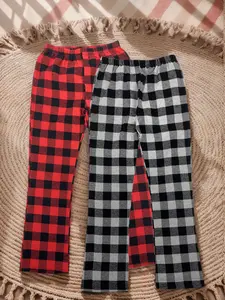 Two-Piece Christmas Plaid Kids Pajama Set, Woven Flannel Warm Simple Grid Loose Comfortable Home Sleepwear Casual Pants Plaid Print Pajama