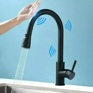 Touch Kitchen Faucet, Kitchen Sink Faucet, Smart Kitchen Faucet Touch-On Activated, Single Hole Kitchen Faucet with 2 Function Pull Down Sprayer, Matte Black
