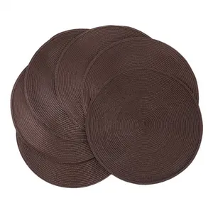 Round Braided Placemats Set of 6 Table Mats for Dining Tables Woven Washable Non-Slip Place Mats 15 Inch(Brown)