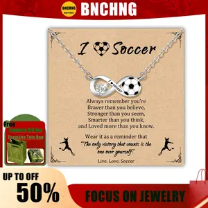 BNCHNG Soccer Lover Soccer Necklace, Infinity Symbol Necklace, Figure-8 Heart Zircon Soccer Engraved Pendant, Silver Infinity Symbol Soccer Necklace, Gift for Soccer Lovers, Valentine's Day Gift
