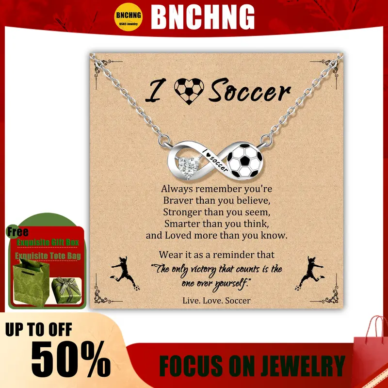 BNCHNG Soccer Lover Soccer Necklace, Infinity Symbol Necklace, Figure-8 Heart Zircon Soccer Engraved Pendant, Silver Infinity Symbol Soccer Necklace, Gift for Soccer Lovers, Valentine's Day Gift