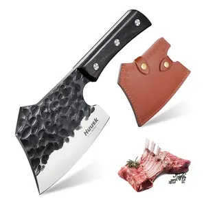 Huusk Handmade Meat Bone Cleaver Knife, Hand Forged Full Tang for Kitchen Outdoor Christmas Father Gifts Idea Men- Perfect Father's Day Gift! Meatcleaverset Utensils