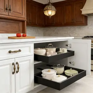 Adjustable Pull-Out Drawer Organizer, Kitchen Bathroom Universal Storage Rack, Smooth Rolling Wheels, Easy Adhesive Installation