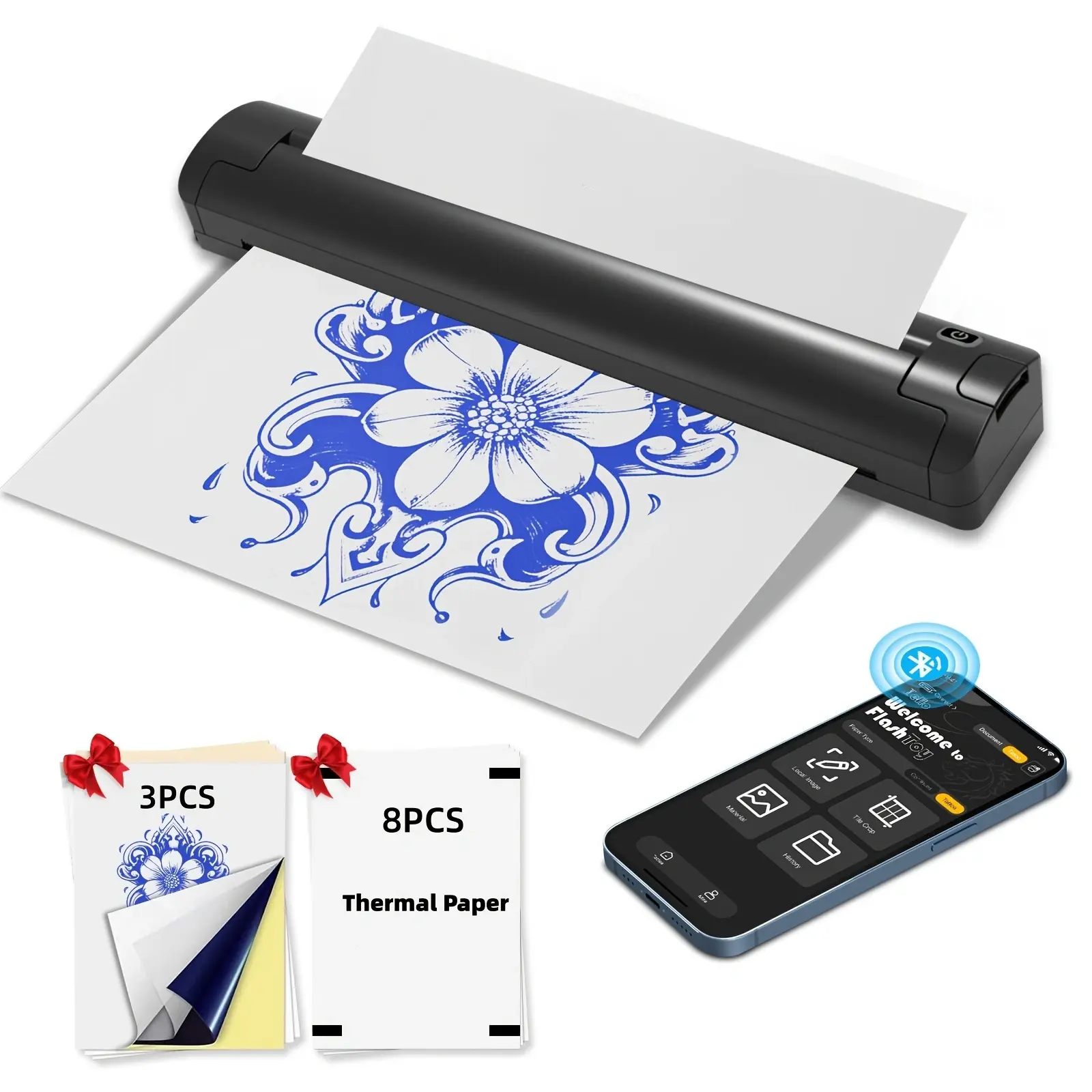 2026 New Tattoo Stencil Printer Machine for Tattoo Artists&Beginners,,Compatible with Phone/Pc,Thermal Portable Bluetooth Inkless Wireless Printer（with 5cs Tattoo Transfer Paper）