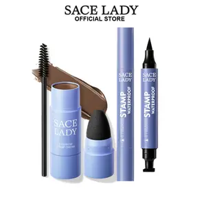 SACE LADY Waterproof Eyes Makeup Set Lasting Stamp Eyeliner + Long Lasting Eyebrow Stamp Cream Kit 2Pcs