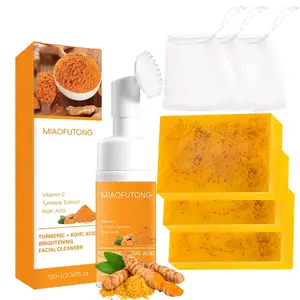 Turmeric Wash Two Piece Set, Turmeric Cleansing Mousse, Turmeric Soap, Kojic Soap, Facial Cleansing Skincare, Summer Gift, Daily Skincare Kit, Skincare Gift Set