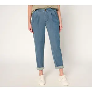 AnyBody Regular Drapey Denim Pull On Tapered Ankle Pants