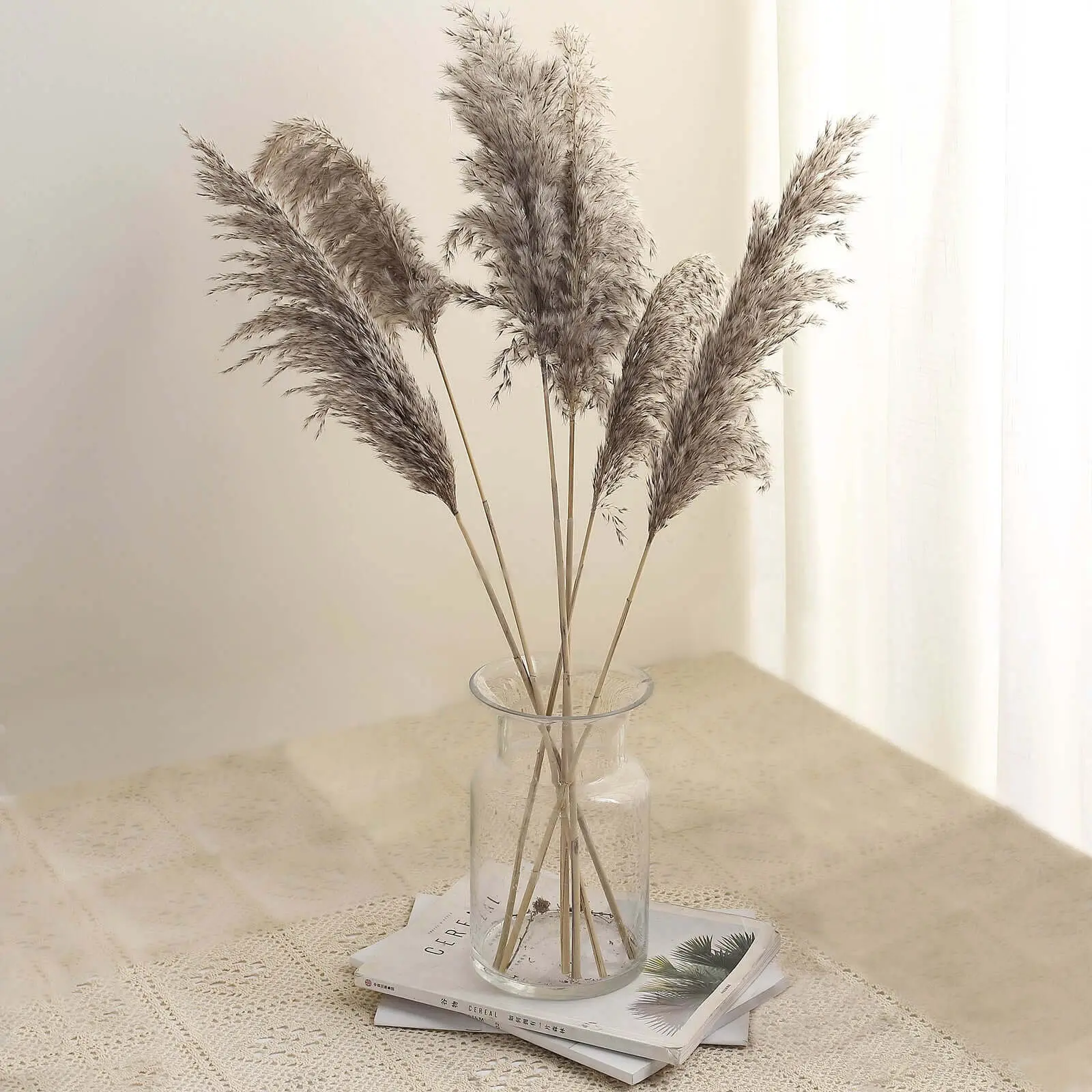 6 Stems Natural Dried Pampas Grass Decor 32" Natural Tint - Fluffy Plant Sprays
