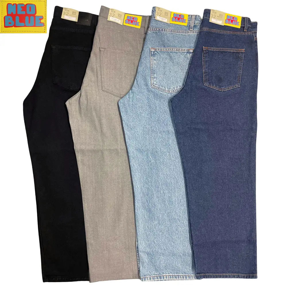 Neo Blue Men's Wide Leg Baggy Jeans Loose Fit Y2K Cotton Denim Pants Streetwear Menswear
