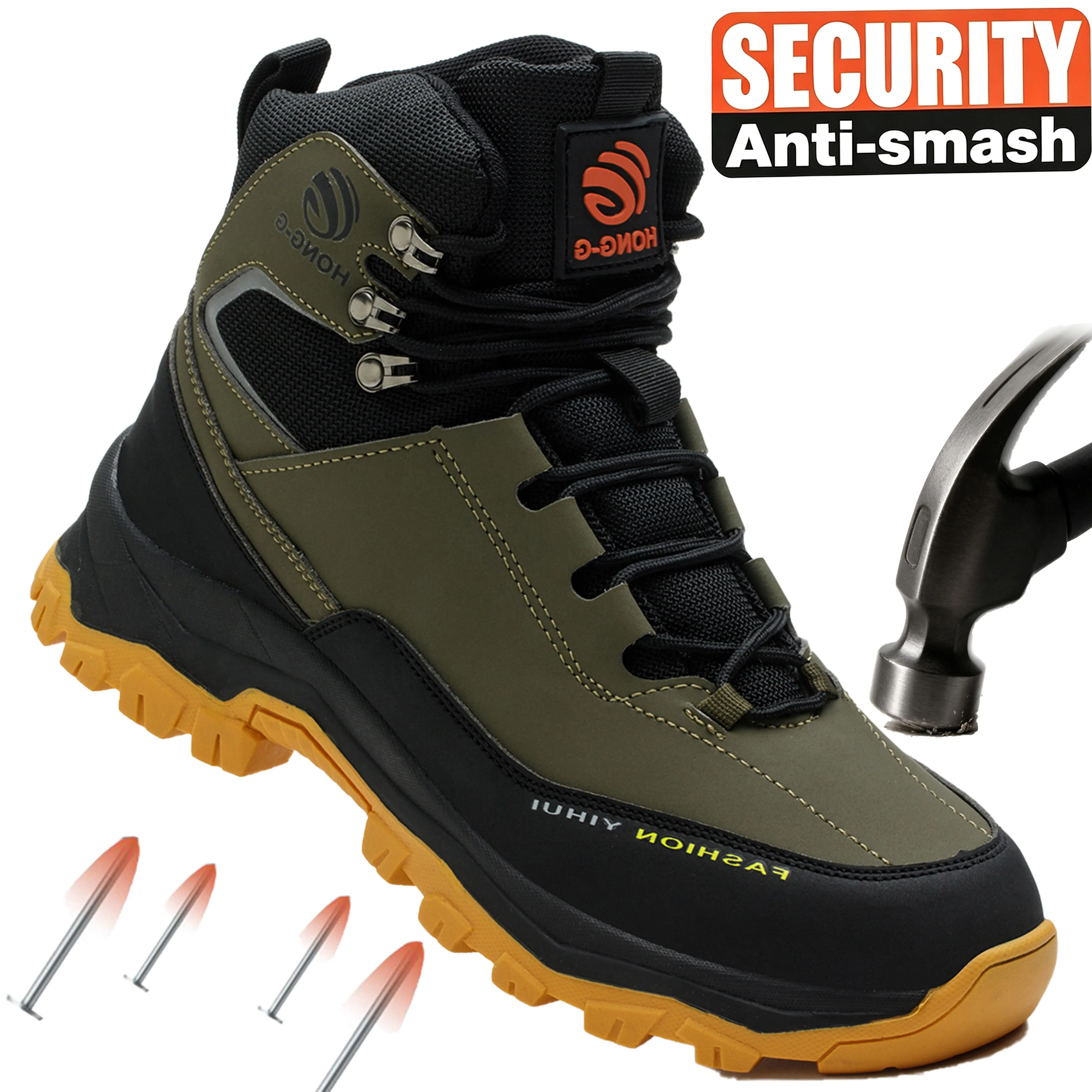 Men's Minimalist Round Toe Laces Cloth Athletic Steel Toe Safety Shoes - Lightweight, Breathable, Anti-Smash, Anti-Puncture, Wear-Resistant Work Boots for Construction Site, Outdoor Working, Water Resistant